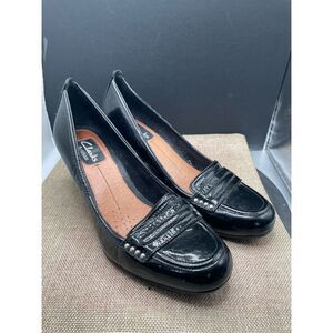 Clarks Diamond Clarity Artisan Comfort Heels Black Shiny Leather Size 7